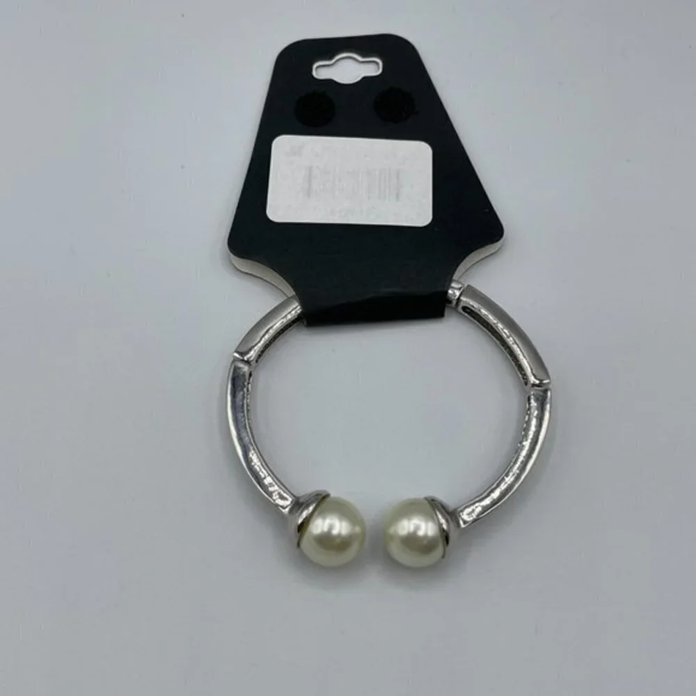 g by Gennaro Silver Imitation Pearl Open Cuff Bangle Bracelet